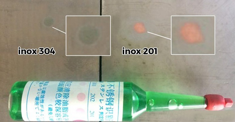 phân biệt inox 304 và inox 201 bằng axit